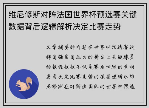 维尼修斯对阵法国世界杯预选赛关键数据背后逻辑解析决定比赛走势